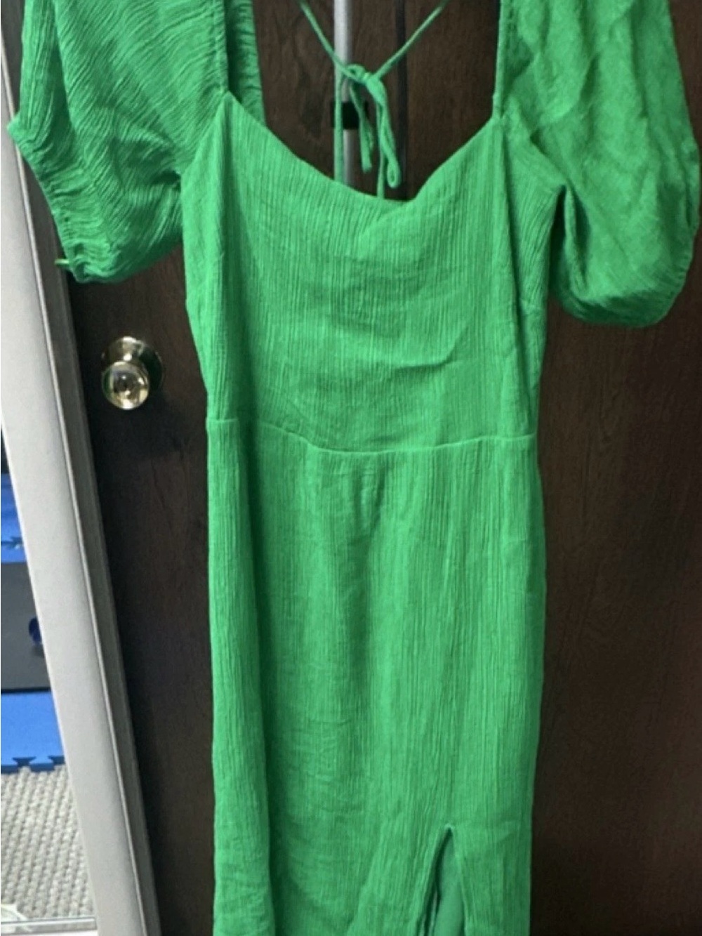 Lucy Paris Emerald Green Puff-Sleeve Midi Dress